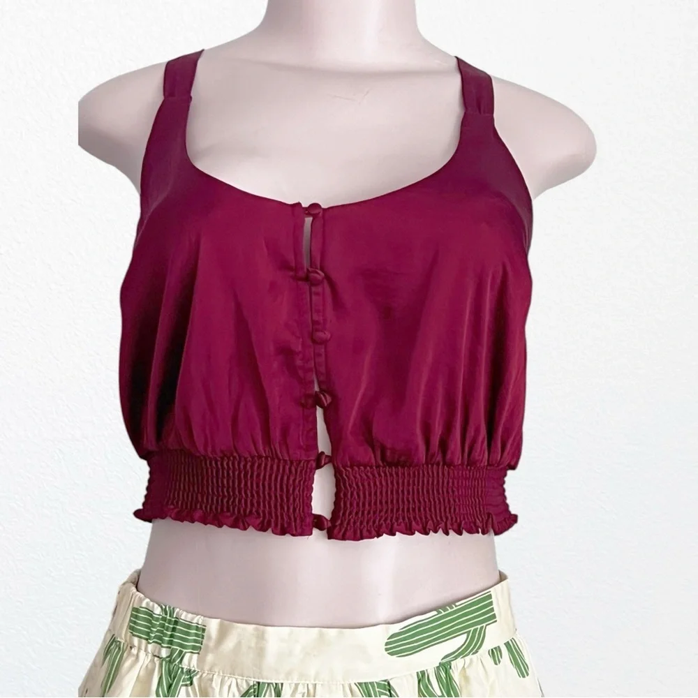 Free People Intimate You Honey Brami Satin Cami Top SZ S Pomegranate